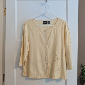 Erika Women's Butter Yellow Button-Down Shirt. Size Large.